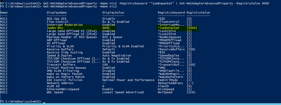 Enabling Jumbo Frames on Windows Server 2012 R2 using PowerShell and on Cis...